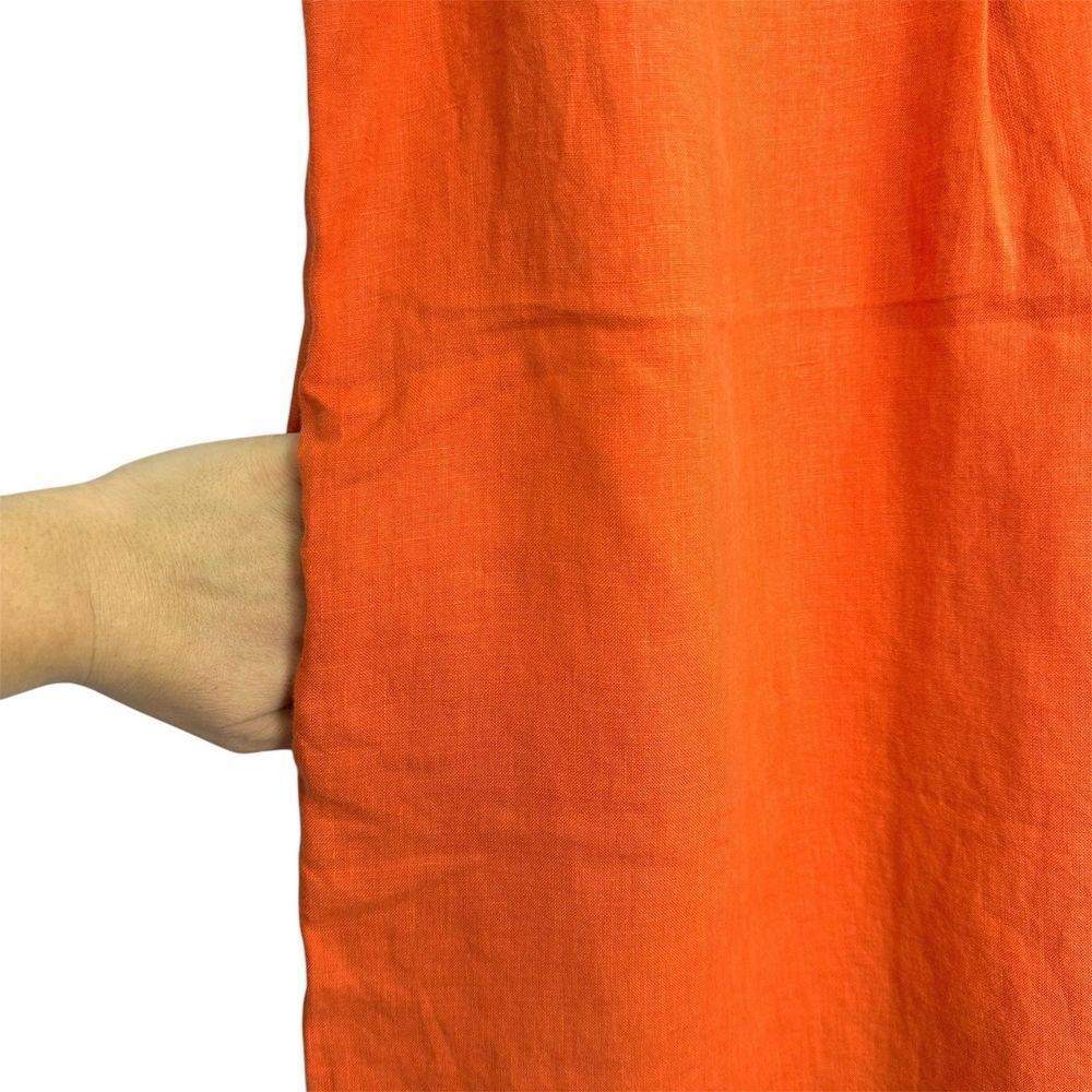 Caroll Paris Size 38 Linen Shift Midi Dress Orange V-Neck Pockets Lagenlook Boho - Picture 3 of 6